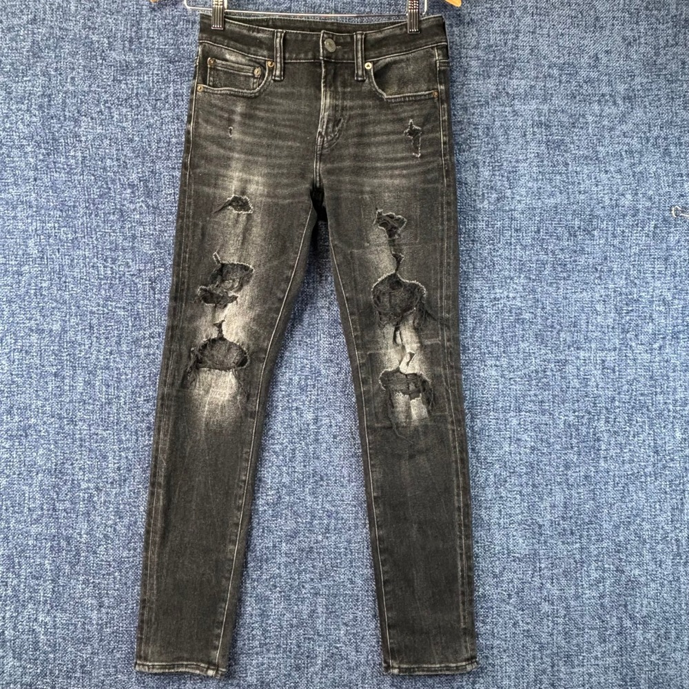 American Eagle Airflex 360 Skinny Jeans Mens 28x30 Black Cotton Distressed
